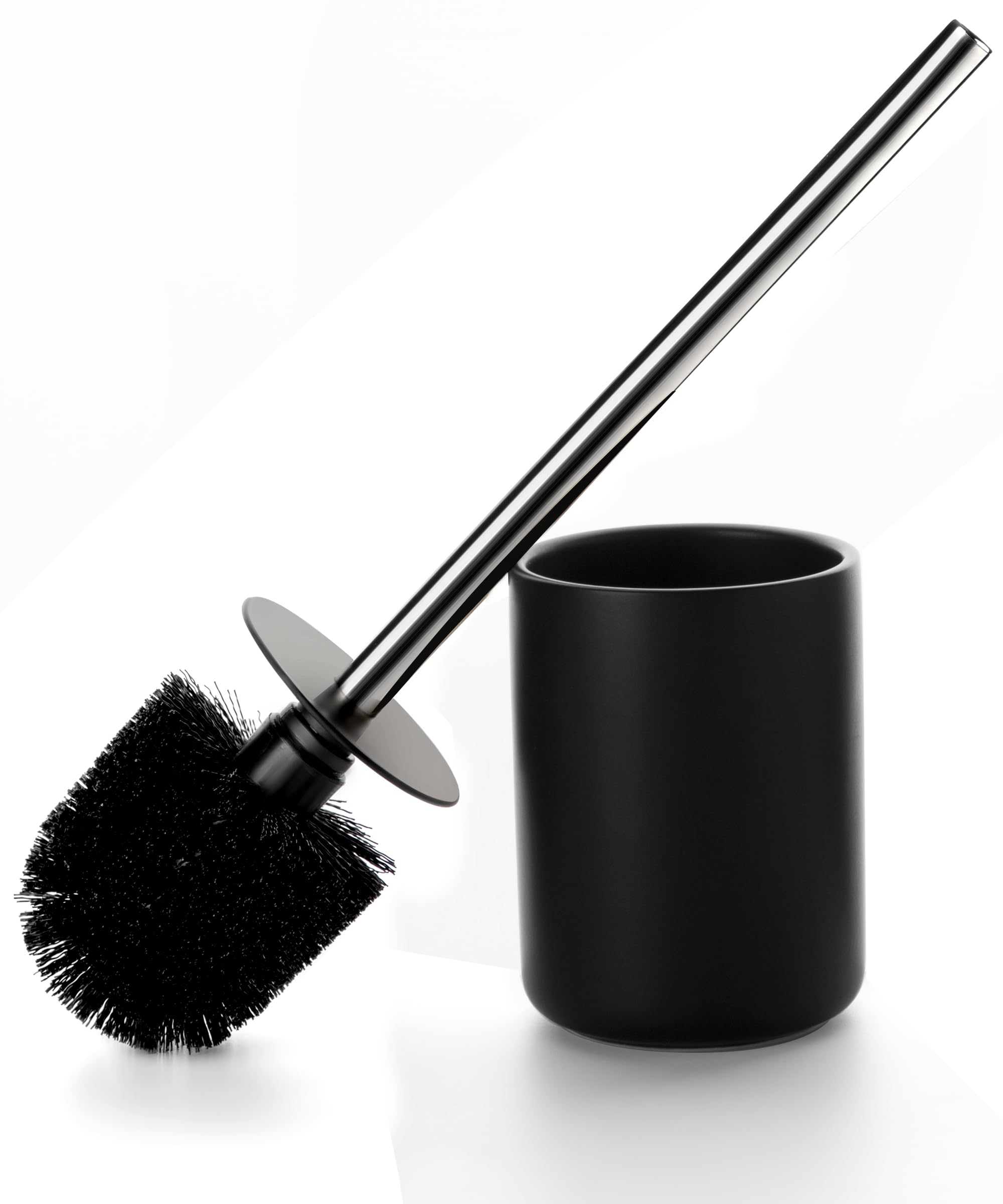 Photo 1 of Ceramic Toilet Brush & Holder Set - Freestanding Deep-Cleaning Toilet Bowl Cleaner Brush, Stainless Steel Handle, Small & Sturdy for Storage, Easy to Clean, Non-Scratching