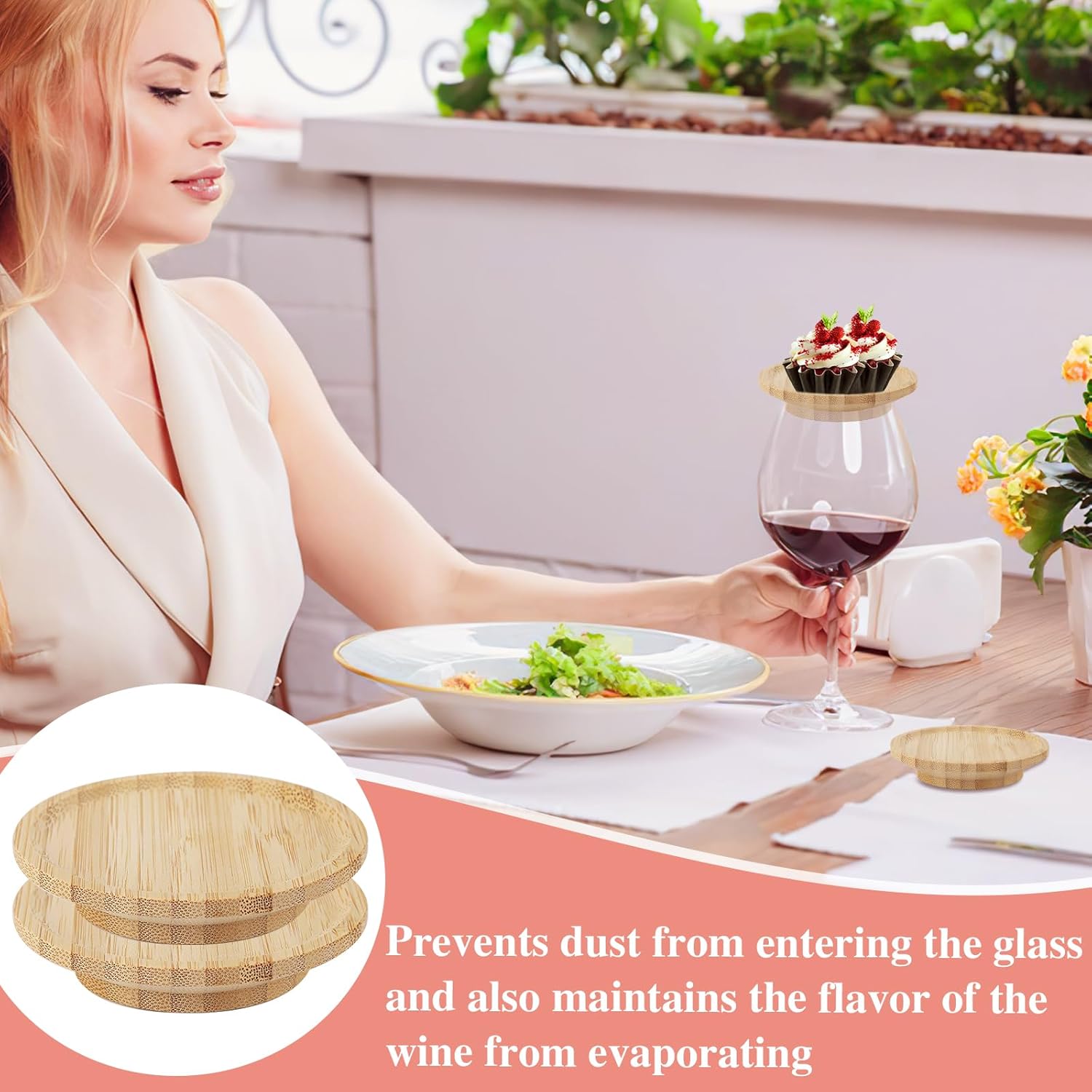 20 Pcs 4“ Wine Glass Charcuterie Topper, Bamboo Round Wine Glass Charcuterie Board Topper, Dual Use Cup Topper Appetizer Plates for Family Gatherings, Bars, Restaurants