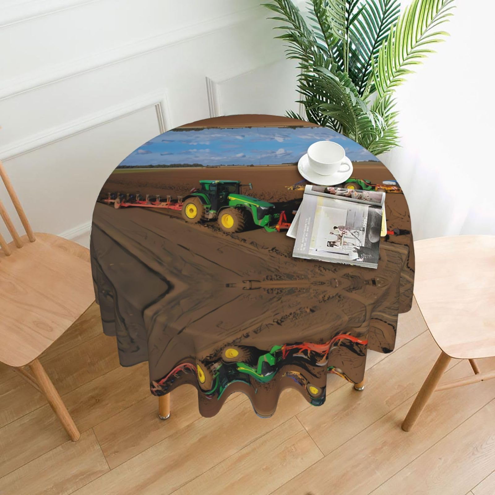 YYHWHJDE Tractor farm Prints Round Decorative Tablecloth 60in - High-Grade Polyester Throw for Elegant Dining & Festive Gatherings