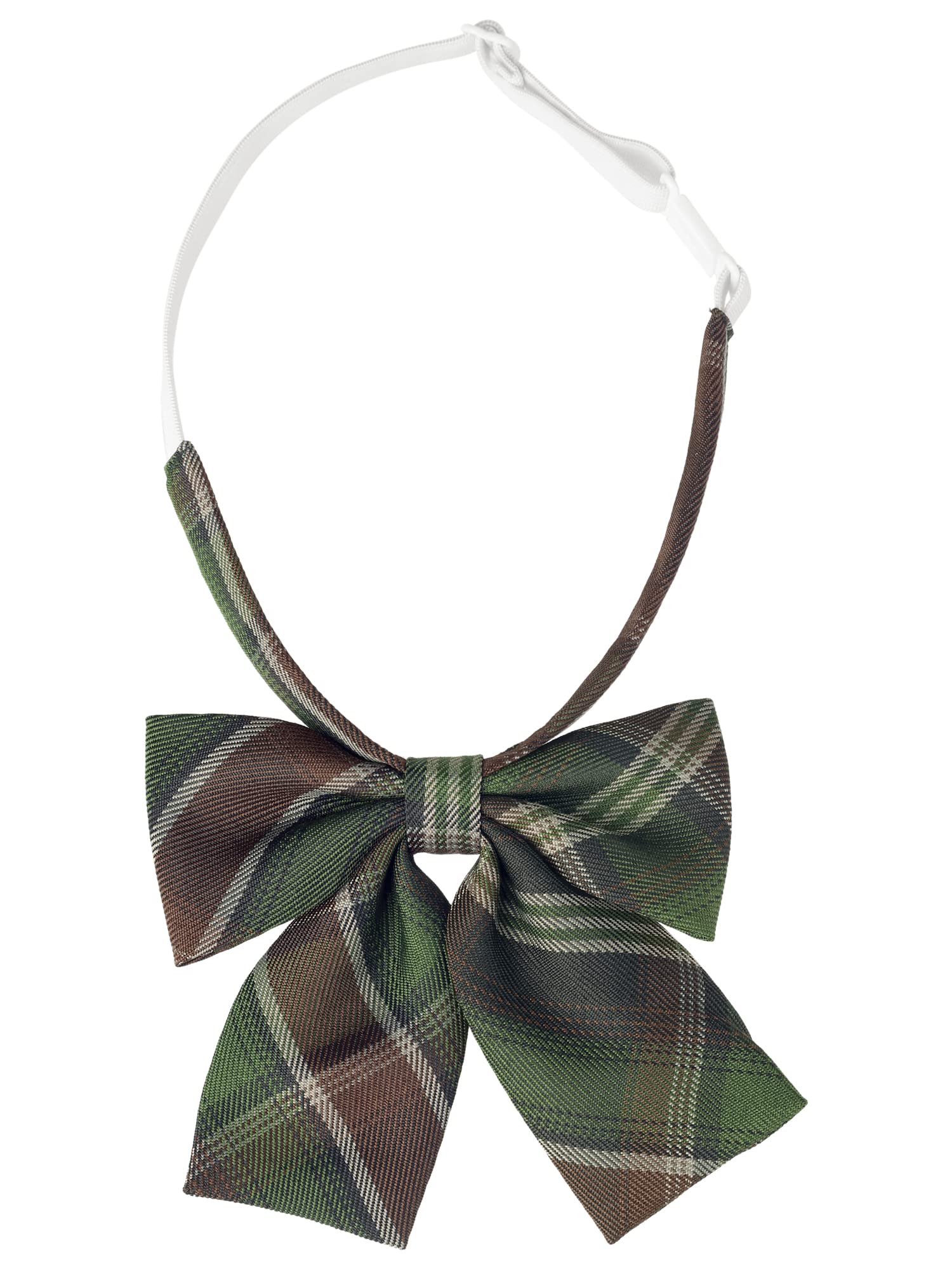 Elerevyo Women's Dark Green Plaid Tie Uniform Pre-Tied Bowknot Cute Stylish Colorful Bow Ties One Size
