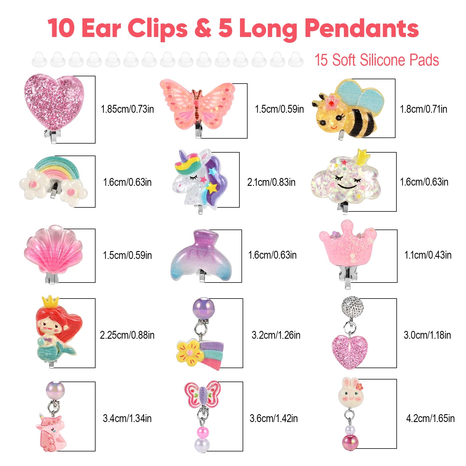 Faburo 15 Pairs Clip on Earrings for Girls 4-6 10-12, Cute Kids Clip on Earrings for Teens Girls, Little Girl Toddler Earring Ages 5-7 8-12 Hypoallergenic