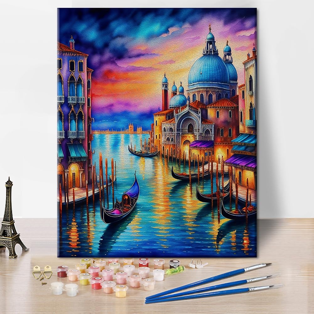TUMOVO Amazing View on The Beautiful Venice Italy-Paint by Numbers for Adults Landscape Oil Painting for Kids Paint by Number Watercolor Painting DIY Acrylic Paintwork Elegant Relaxing 16"x20"