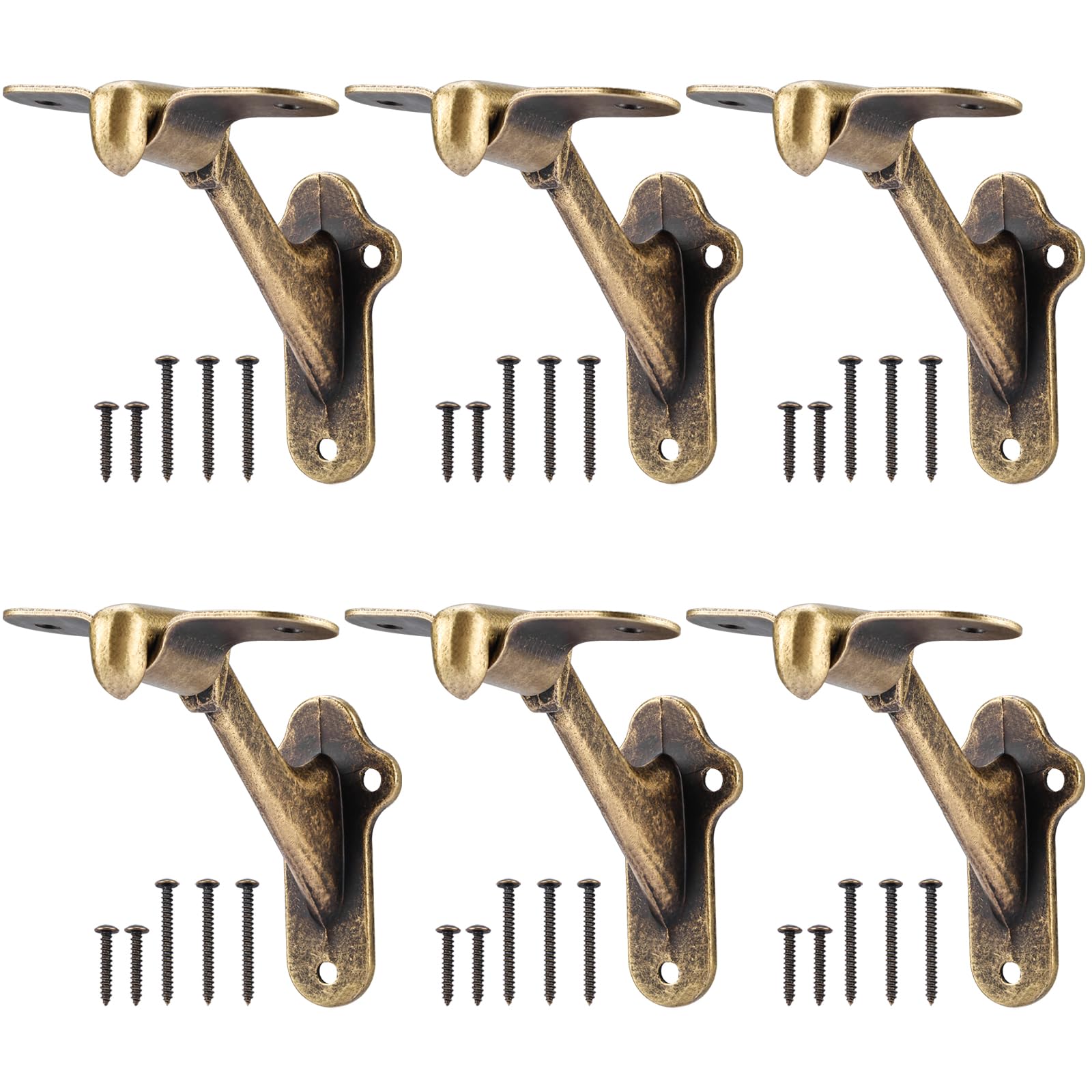 RealPlus Handrail Bracket, 3" Staircase Hand Rail Brackets for Stair Railing with Screws, Antique Brass (Pack of 6)