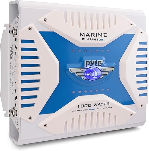 Pyle Receptor de amplificador marino Bluetooth 2.1, amplificador de audio inalámbrico de 4 canales impermeable para altavoz estéreo con fuente de