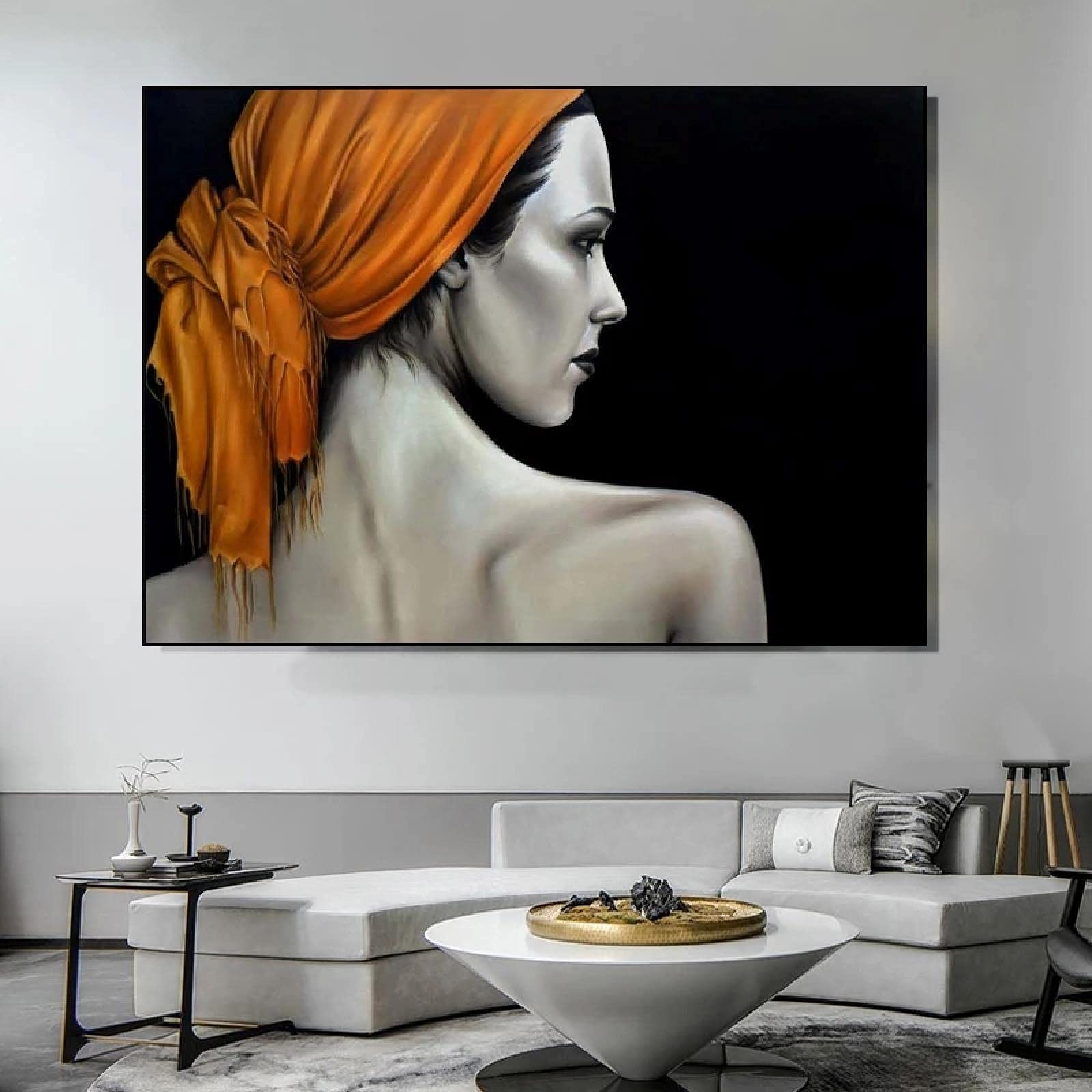Amazon｜現代の女性ピカソキャンバス絵画オレンジ色のスカーフポスター