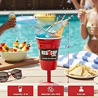 Vista 3 de Copas de vino de plástico rojo reutilizables con tallo, 8 onzas, copas de vino únicas de alta resistencia para fiestas, copas de champán duraderas