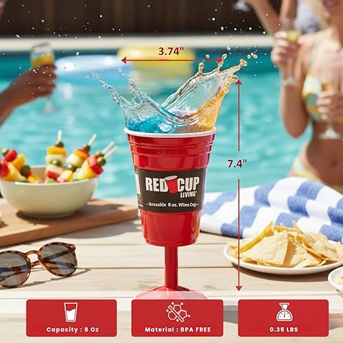 Miniatura 3 de Copas de vino de plástico rojo reutilizables con tallo, 8 onzas, copas de vino únicas de alta resistencia para fiestas, copas de champán duraderas,