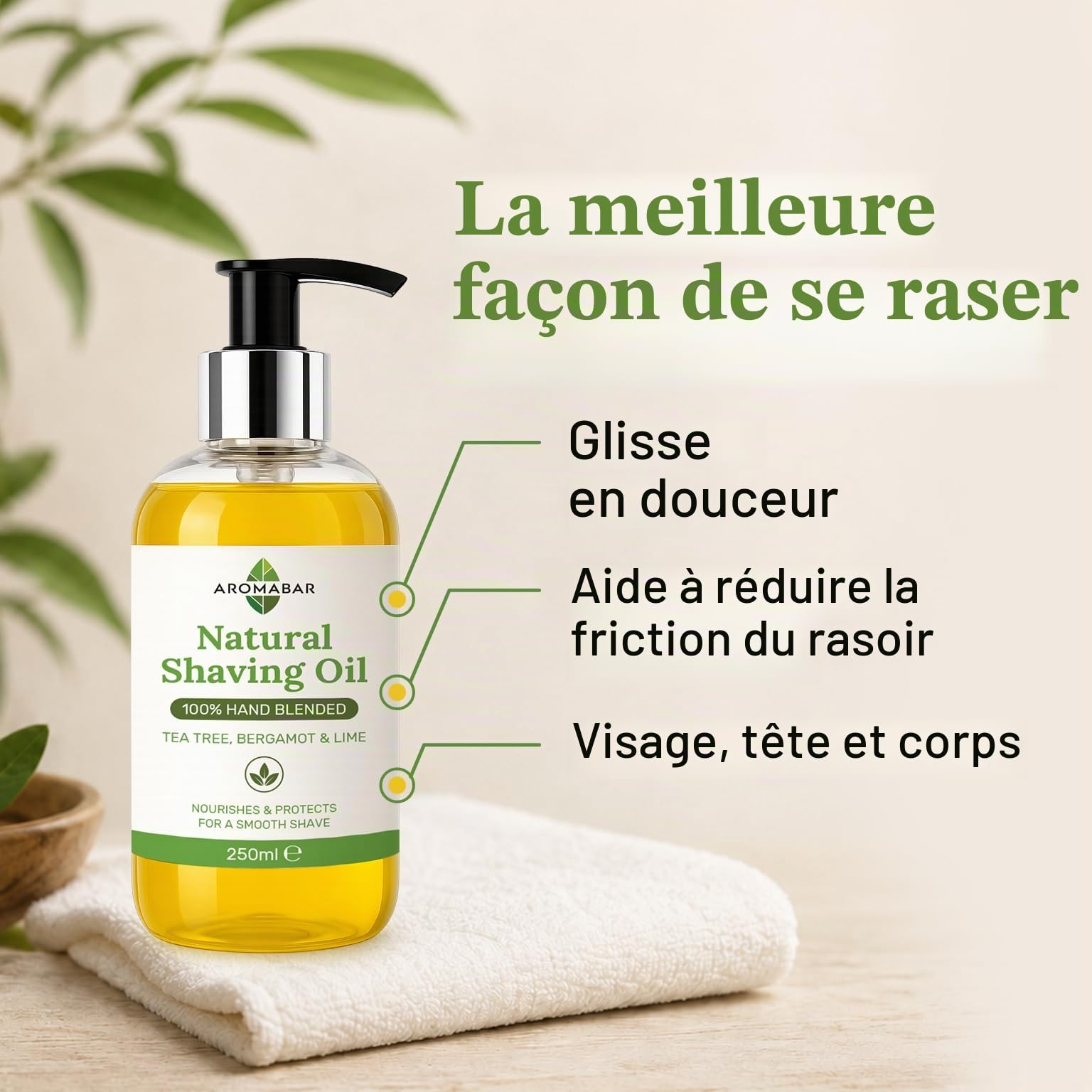 Huile de rasage naturelle Arbre à thé Bergamote & Citron vert 250 ml