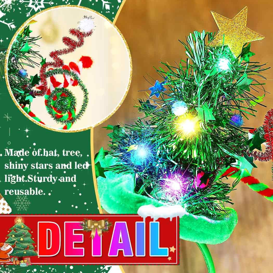 Zoestar Light Up Christmas Hat Headband LED Christmas Tree Headbands Glowing Xmas Headpiece Holiday Hair Accessories for Women (Green - Image 4