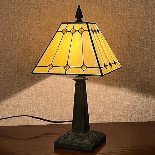 Miniatura 1 de Tiffany - Lámparas de mesa pequeñas hechas a mano con vitrales, estilo misión, lámpara de escritorio antigua para dormitorio, sala de estar, oficina