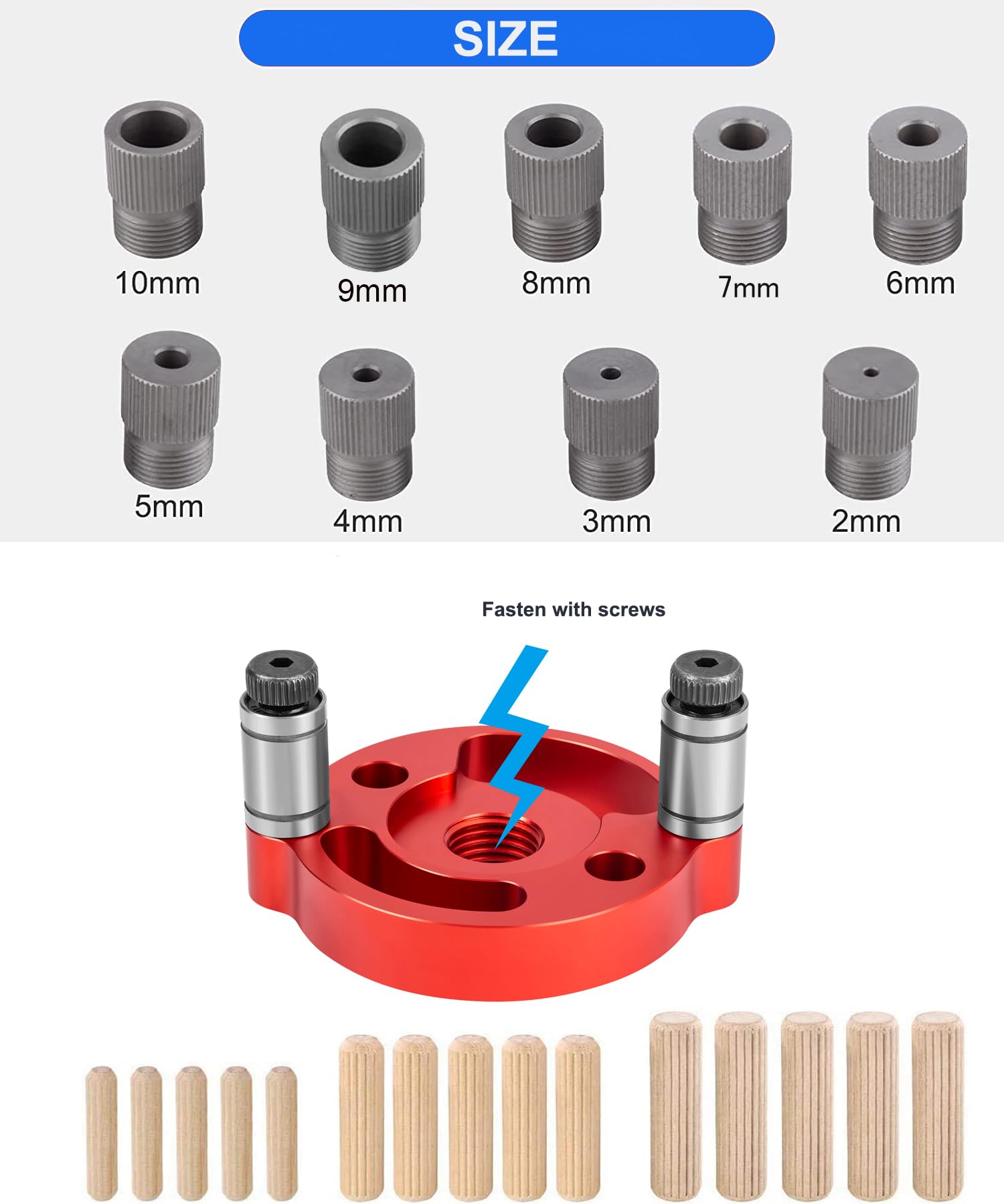 Plantilla de clavija autocentrante, guía de taladro de 2/3/4/5/6/7/8/9/10 mm, guía de taladro de mano para agujeros rectos, perforador de panel de madera, herramienta de juntas para carpintería
