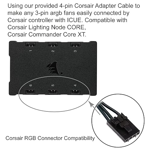 Miniatura 2 de airgoo Cable adaptador de 4 pines para Corsair Lighting Nodo CORE Corsair Commander Core XT convierte a conector ARGB de 3 pines de 5 V 5 V datos NA