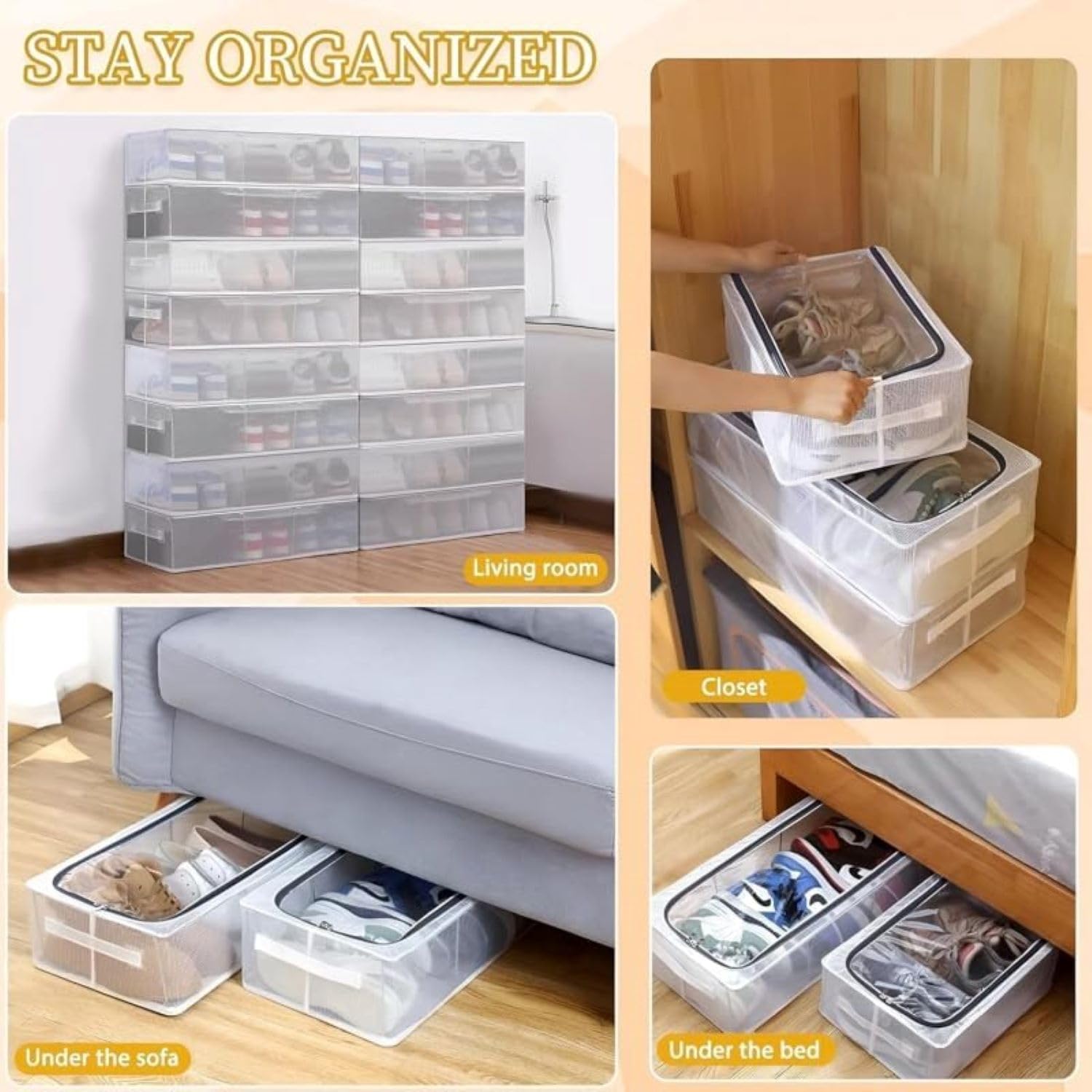 Shoe Storage Box with Transparent Cover & Dividers | Foldable, Dustproof, Under Bed Shoe Organizer for Sneakers, Heels & Sandals | Large Capacity Shoe Rack Box for Home & Closet (1 Box) 3