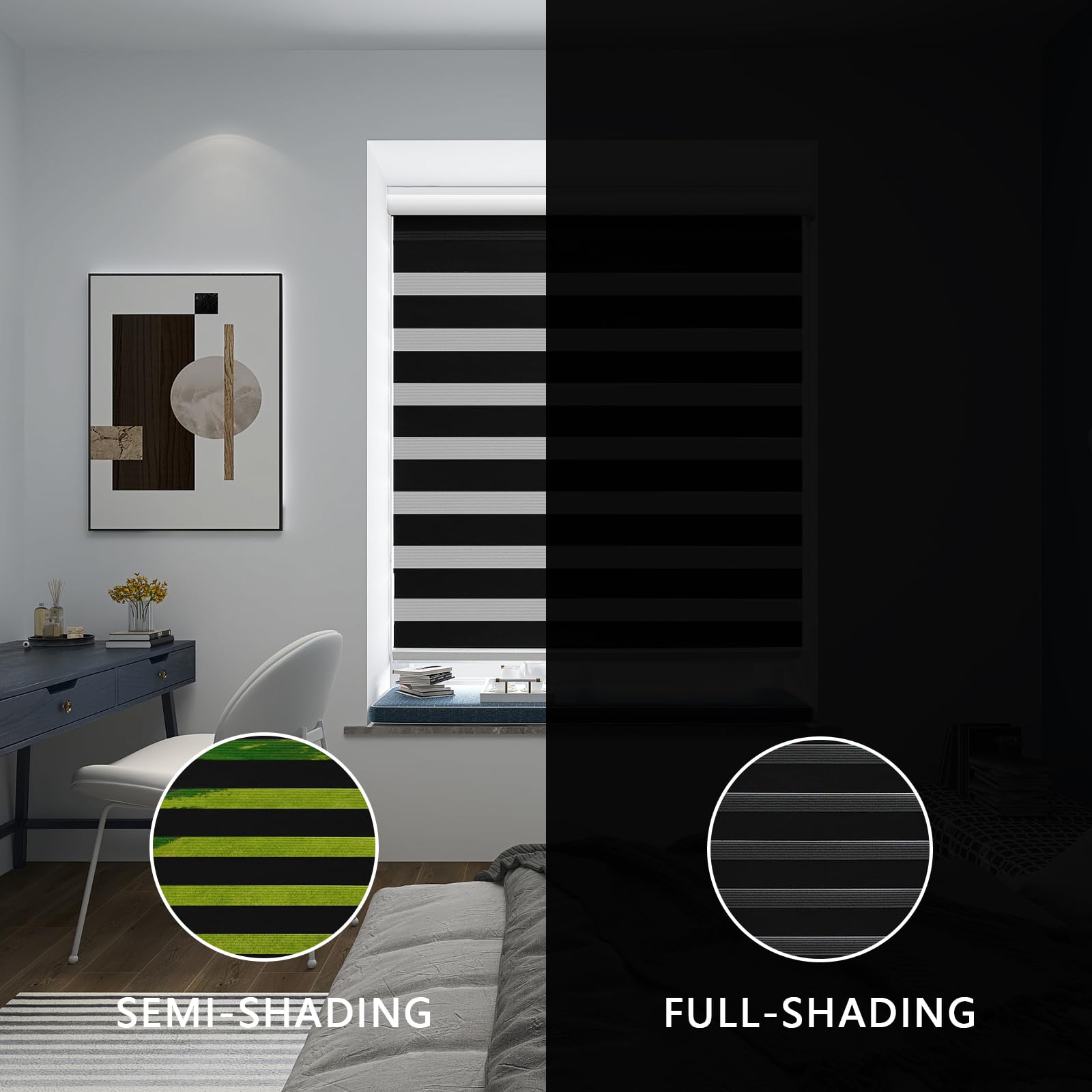 YIIBAII Day and Night Roller Blinds Zebra Blinds Blackout or Translucent Vision Roller Shades for Windows and Doors(W 70cm x L 150cm,White) - Image 3