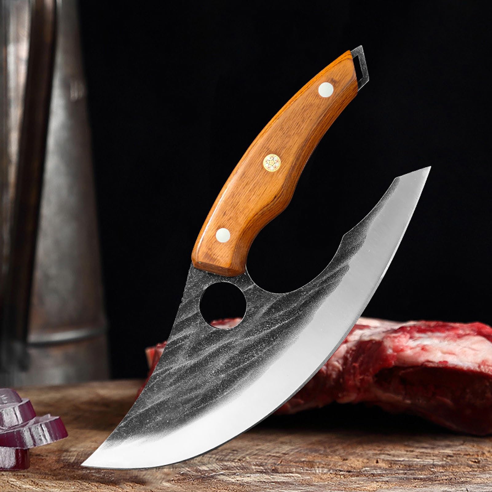 maison et en plein air couteau de cuisine Ulu Style Chef couteaux forgé à la main Cuisine Full Tang High Carbon Steel Effortless couteau avec étui en cuir