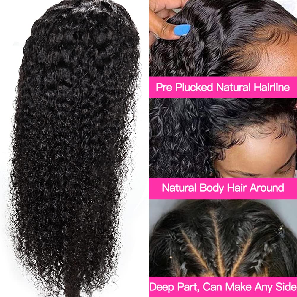 Lace Front Wigs Human Hair Water Wave 13x4 Lace Frontal Human Hair Wig Pre Plucked 150% Density Brazilian Virgin Human Hair Wigs with Baby Hair for Black Women Natural Color 30 Inch