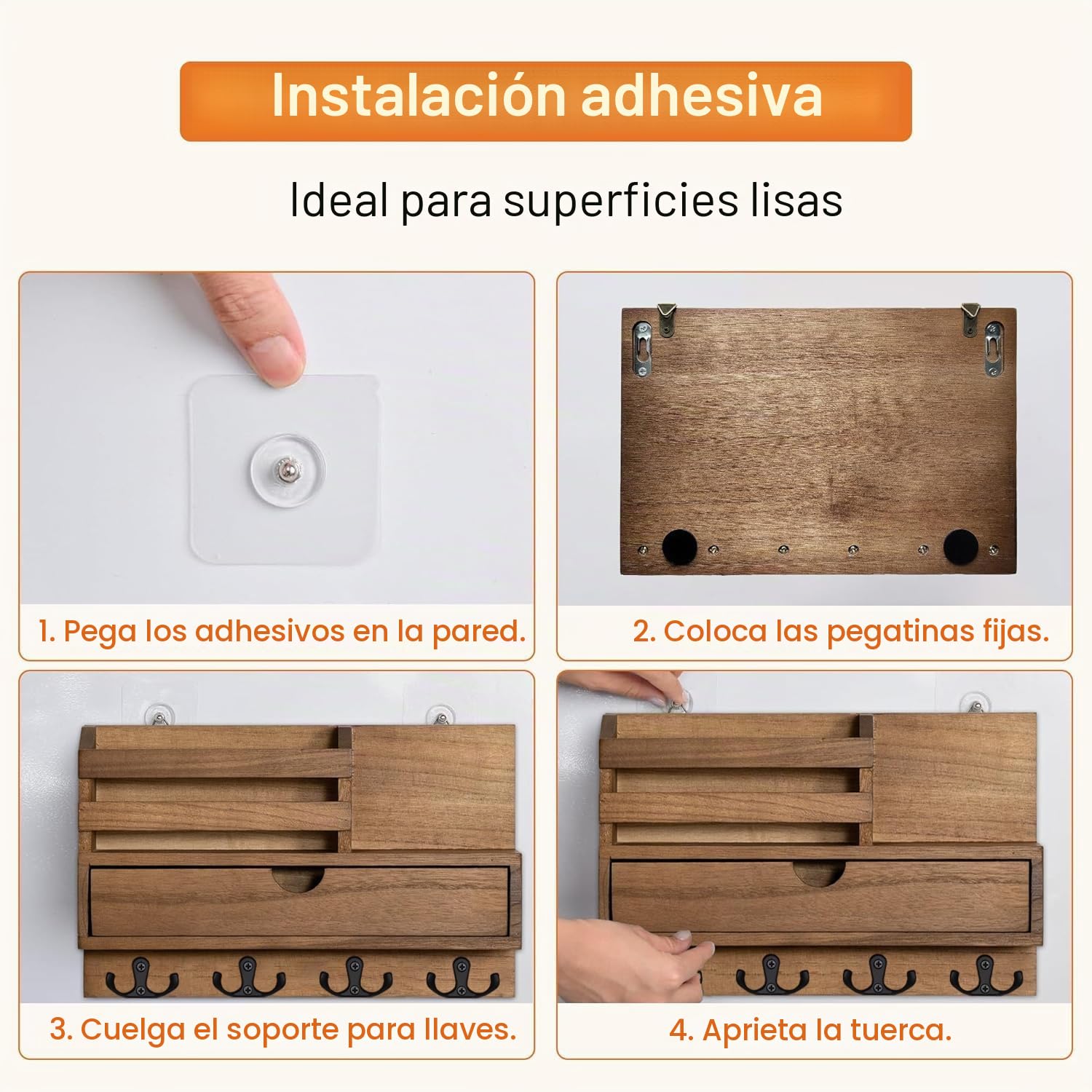 Colgador de Llaves con 4 Ganchos Dobles, Multifuncional Porta Chaves con Buzón, Colgador Llaves Pared con Cajón, Cuelga Llaves Pared para Salón, Pasillo, Oficina - Marrón
