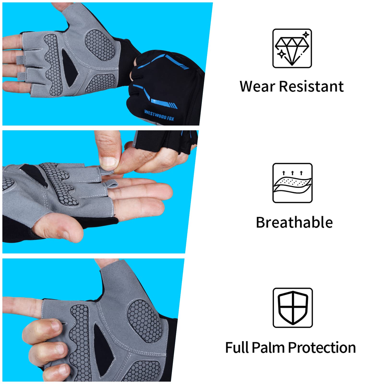 WESTWOOD FOX Guantes de Ciclismo de Medio Dedo, Unisex, Acolchados, Con Palma, Para Equitación, Montaña, Senderismo, Escalada, Camping, Gimnasio