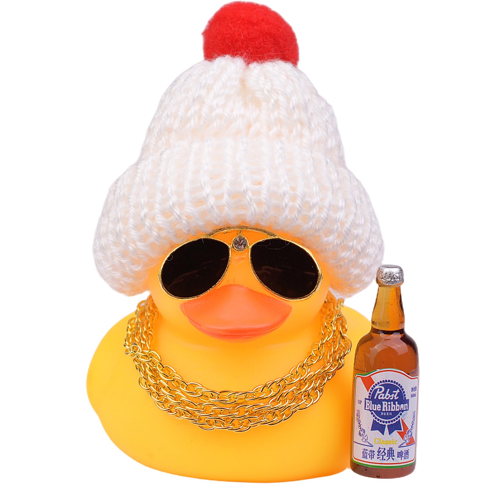 Mwmoeen Weihnachts Gummiente Auto Dekoration, Winter Gummi Ente Auto Armaturenbrett Ornament mit Weihnachtsmütze, Bier, Halskette und Sonnenbrille, Passend für Auto, Haus, Büro Dekoration, 7.9cm