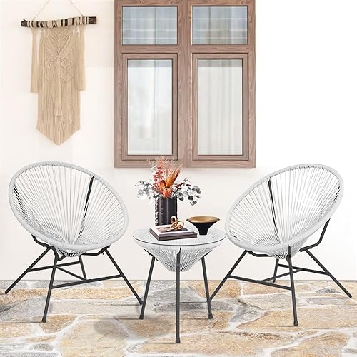 Miniatura 2 de Acapulco - Juego de muebles de patio de 3 piezas para exteriores, juego de conversación de cuerda tejida para todo tipo de clima, con mesa superior