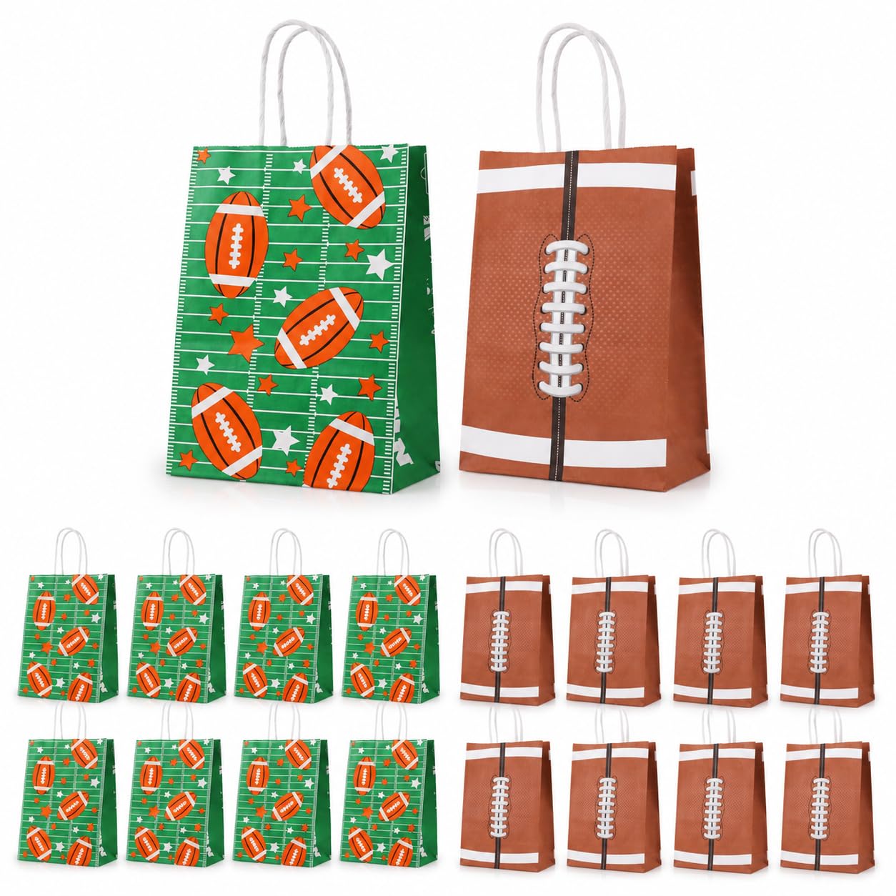 Hianjoo 16 Pcs Football Goodie Bags, Football Party Favor Bag Gift Snack Treat Bag with Handle, Football Themed Paper Candy Bags for Teen and Adult Birthday Party Decorations Supplies