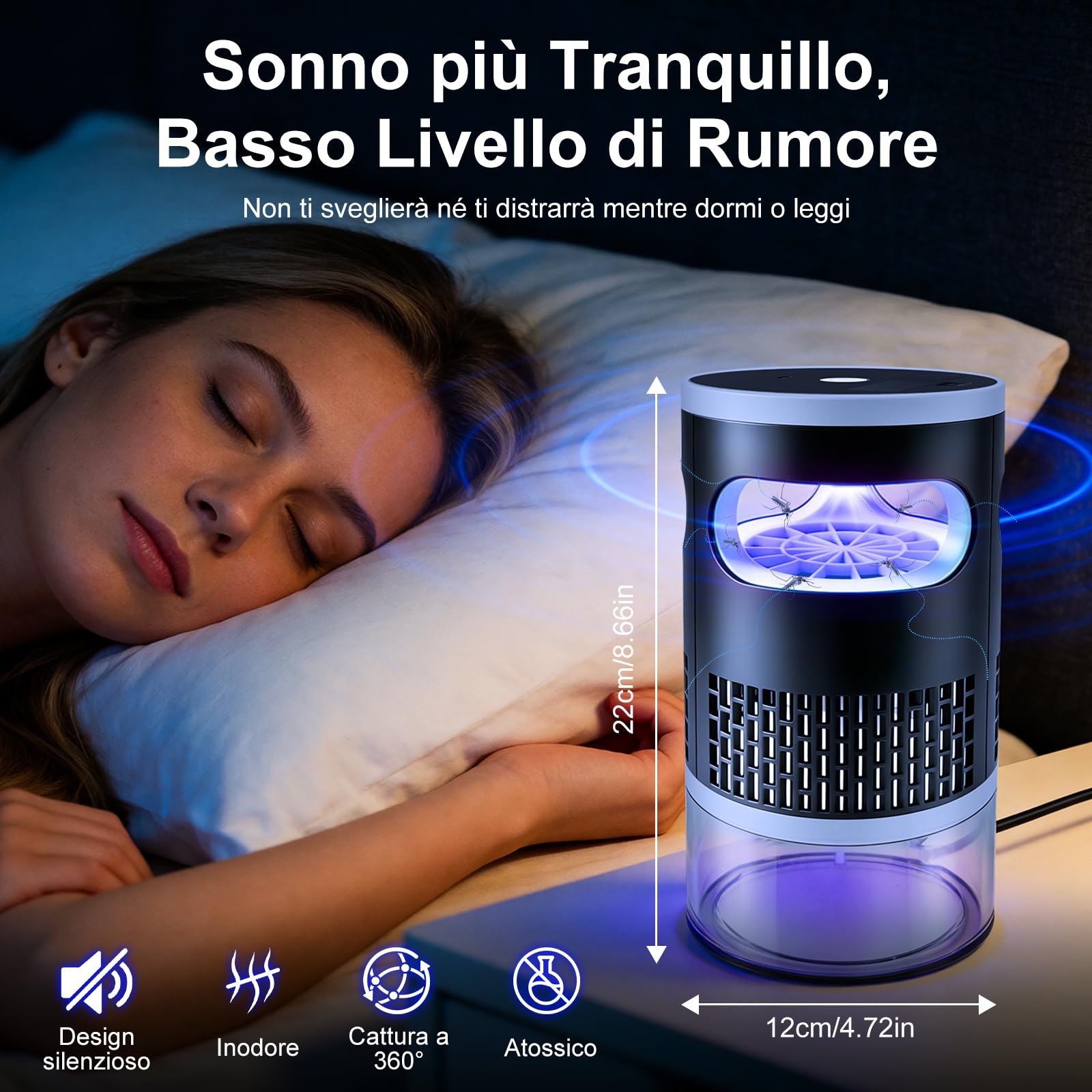 Lampada Antizanzare, Lampada per Zanzare Da Interni ed Esterni, Ammazza Zanzare e Antimosche con Vassoio Estraibile, Sterminatore di Insetti per Casa, Cucina, Balcone e Terrazza