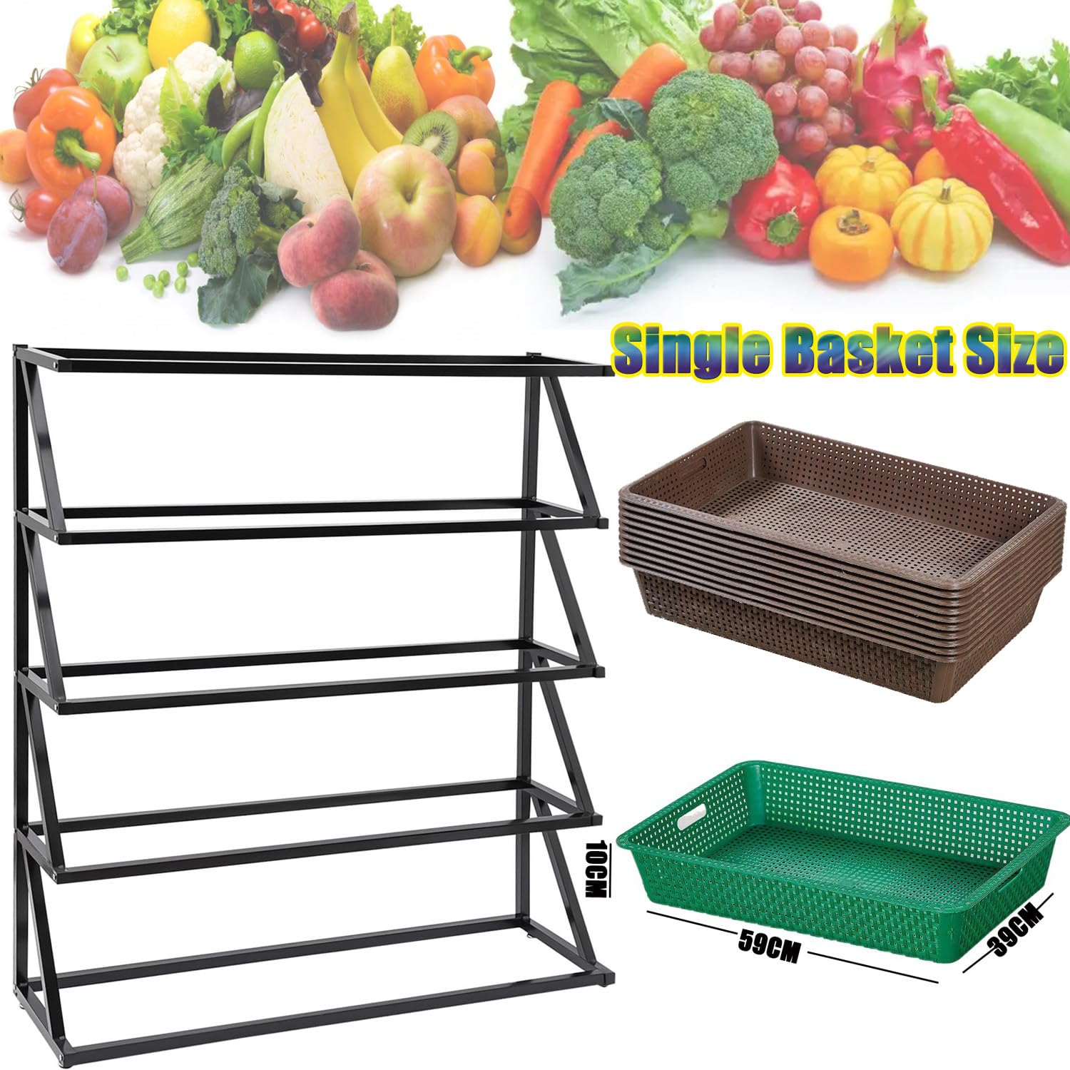 Support De Panier De Fruits Et Légumes à 4/5 Niveaux, étagère De Rangement De Panier De Magasin De Détail, Support De Fruits De Supermarché Commercial, Présentoir De Collations Green-5Tier