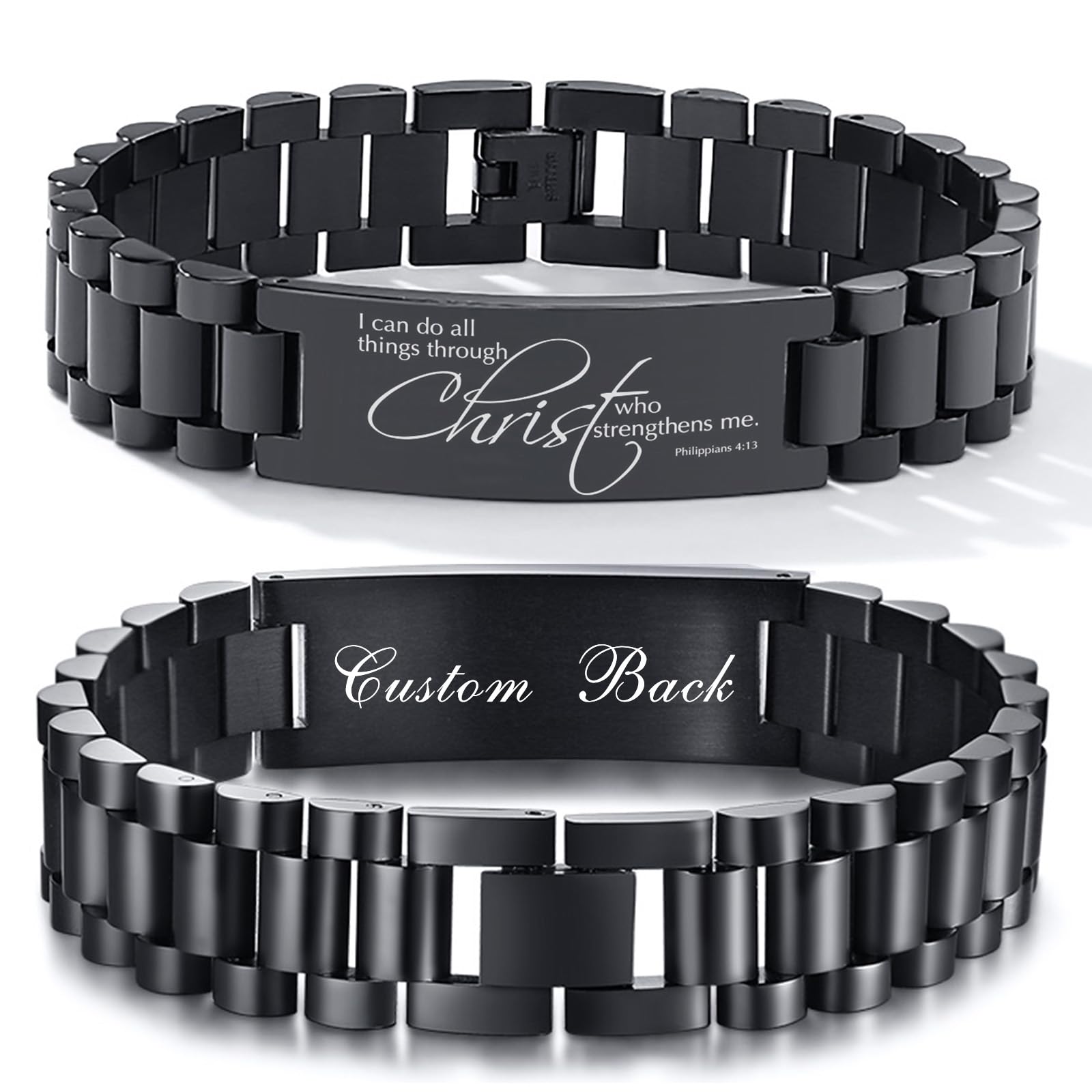 Personalized Bible Verse Bracelets for Men - Engraved Inspirational Religious Scripture Quote Wristbands, Women Unisex Encourage Faith Prayer Christian ID Bracelet,Chunky Watch Band Bracelet Gift