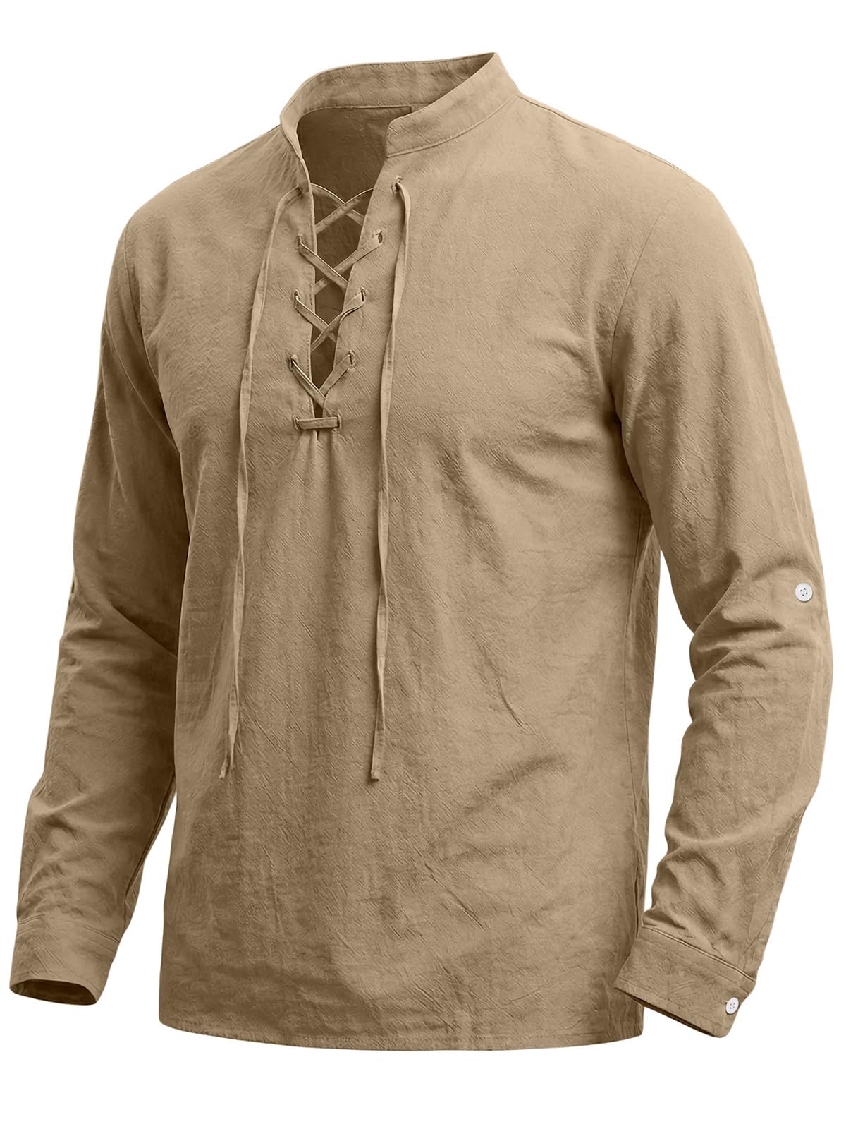 Mens Pirate Shirt Renaissance Costume Medieval Viking Long Sleeve Cotton Linen Lace up Shirt Halloween Cosplay Costume