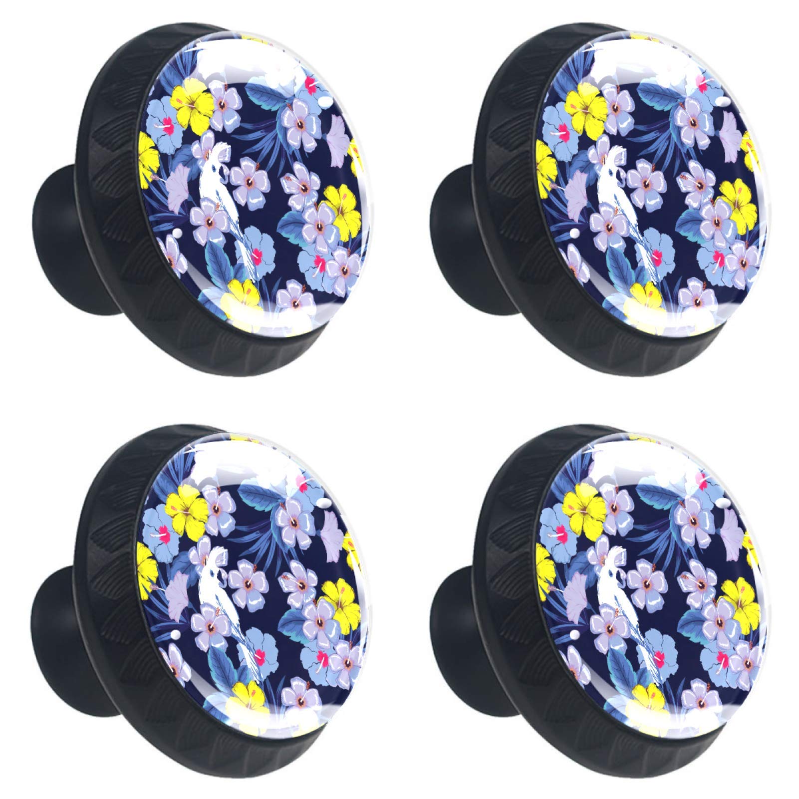 Boutons de tiroir en verre motif tropical lot de 4 poignées multicolores