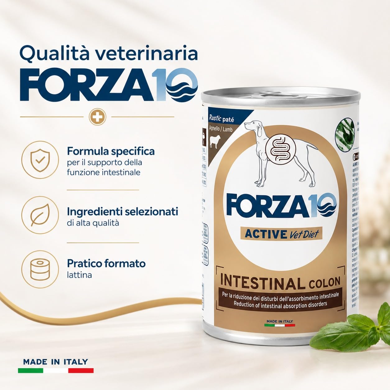 Intestinal Colon Agnello –Forza10 Diet Cibo Umido per Cani Adulti di tutte le Taglie e Razze, Monoproteico,per la riduzione dei disturbi intestinali, 12 Lattine x 400g, Alimento Completo.