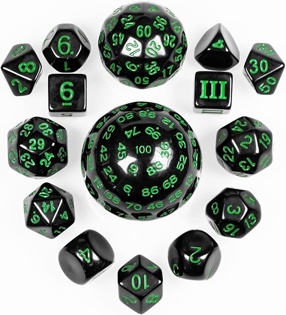 Poludie 15 Pieces Complete Polyhedral DND Dice Set D3D100 Spherical D