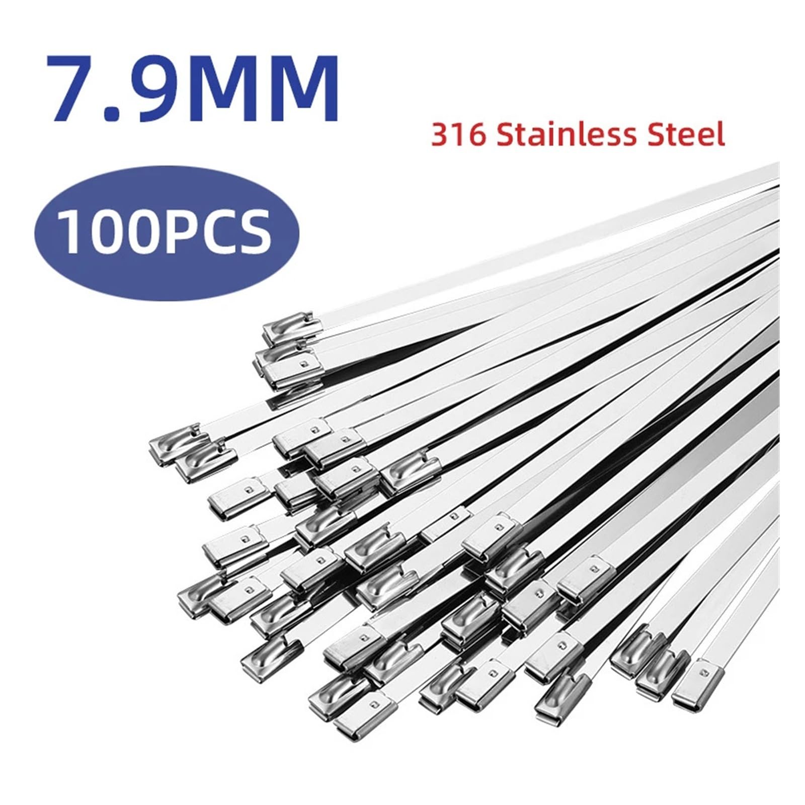Fascetta con cerniera autobloccante in acciaio inossidabile 316, fascette per cavi da 100 pezzi da 4,6 mm/7,9 mm, 100-1000 mm per fascetta sigillante per involucro di scarico(7.9MM-550mm)