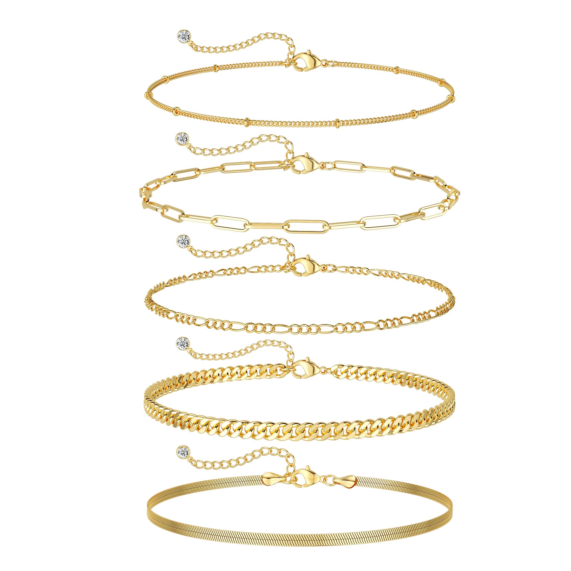 DEARMAY Gold Bracelets for Women Waterproof, 14K Gold Plated Jewelry Sets Trendy Thin Dainty Stackable Cuban Link Paperclip Chain Bracelet Pack Fashion Accessories Gifts for Womens