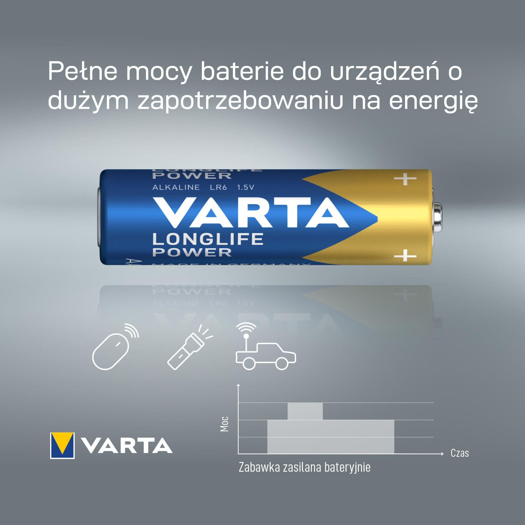 VARTA Longlife Power, bateria alkaliczna, AA, Mignon, LR6, 1,5V, opakowanie 10+10szt., Made in Germany | AA LR6, Made in Germany, bateria do 10 lat, do konsoli do gier, szczoteczki do zębów, myszy lub kontrolera