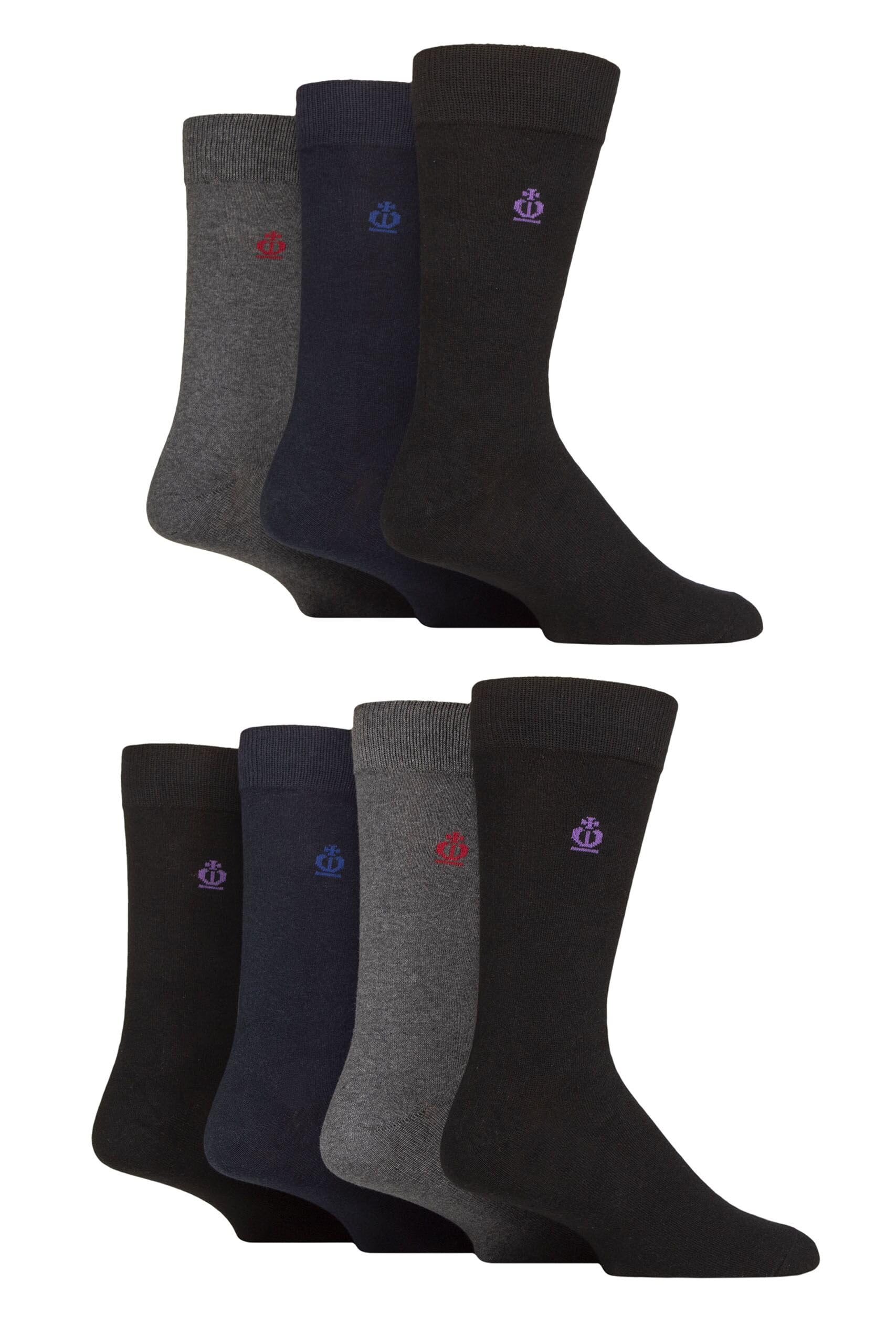 Jeff Banks Men's Black / Navy / Charcoal Plain Recycled Cotton Socks Pack Of 7 (Uk, Numeric, 7, 11, Regular, Regular, Black/Navy/Charcoal)