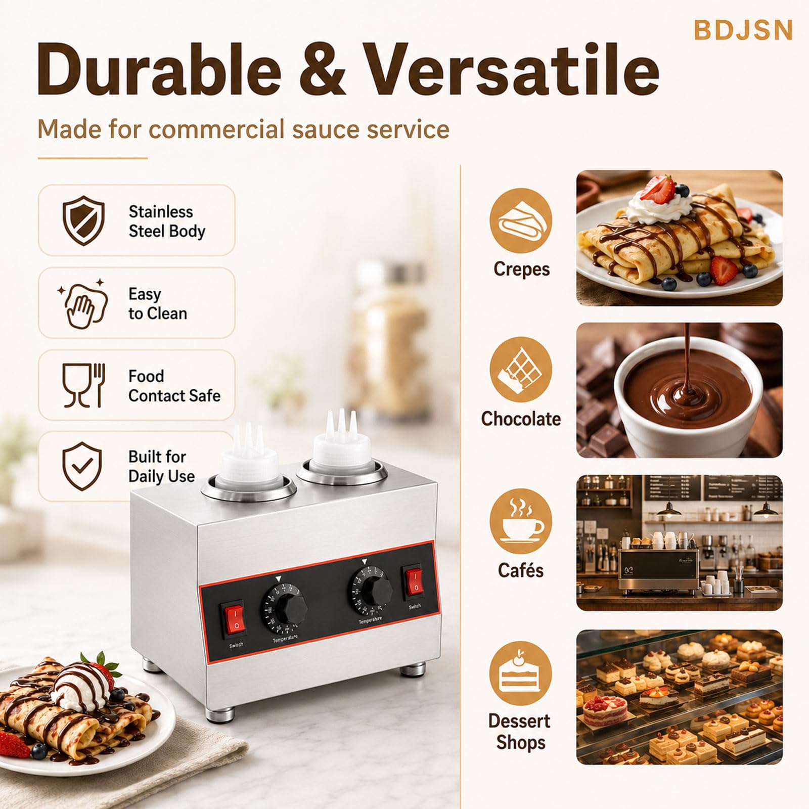 2-Flaschen Saucenwärmer, Gewerbliche Heizmaschine Mit Separater Temperaturregelung, 86-185°f Einstellbar, Edelstahl Spender Für Schokolade, Käsesauce, Karamell