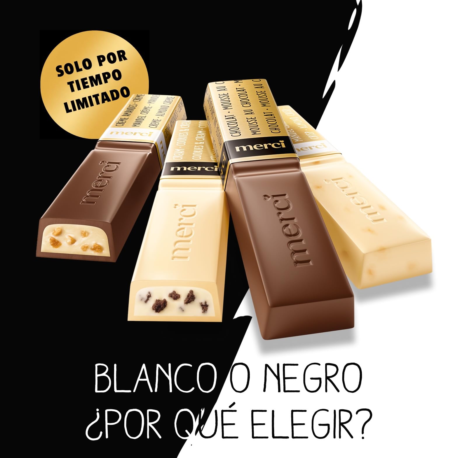 merci Black & White Selection – 250 g – Caja de Bombones para Regalar – Surtido de 4 Especialidades de Chocolate Blanco y Negro – Sin Gluten y Aptos para Vegetarianos – Para Disfrutar y Compartir