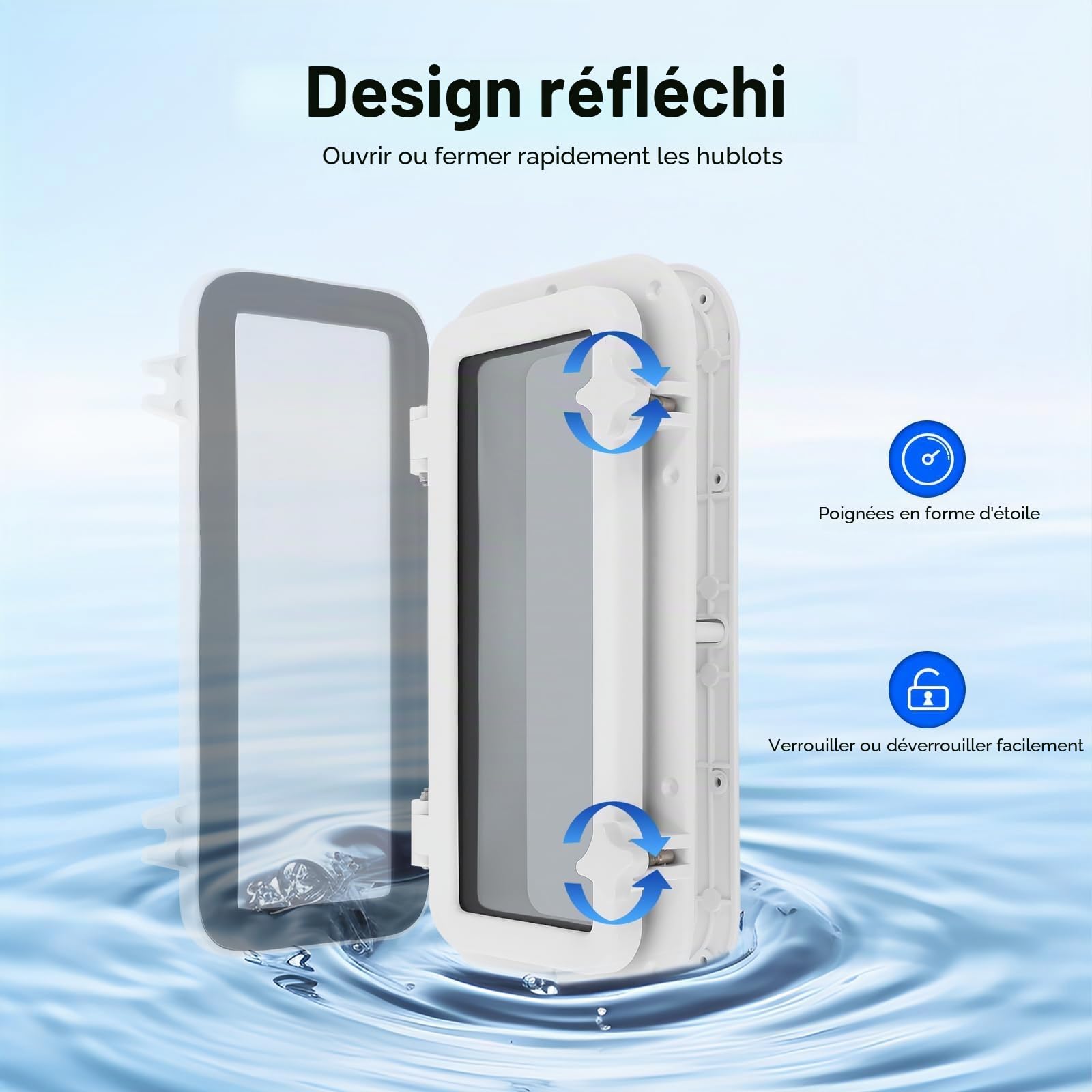 Hublot rectangulaire de 400x200 mm | Fenêtre de bateau en verre trempé et ABS | Ouverture à 90°, étanche et résistant aux UV | Fenêtre pour yacht, camping-car, bateau – Blanc