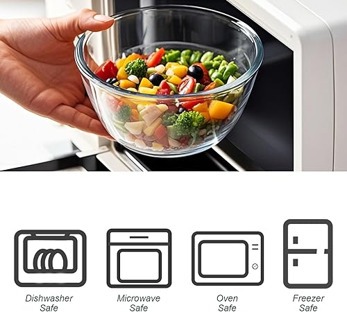 Miniatura 5 de M MCIRCO Cuencos de vidrio con tapas, juego de 4 cuencos de vidrio, cuencos anidables para preparación de comidas, almacenamiento de alimentos,