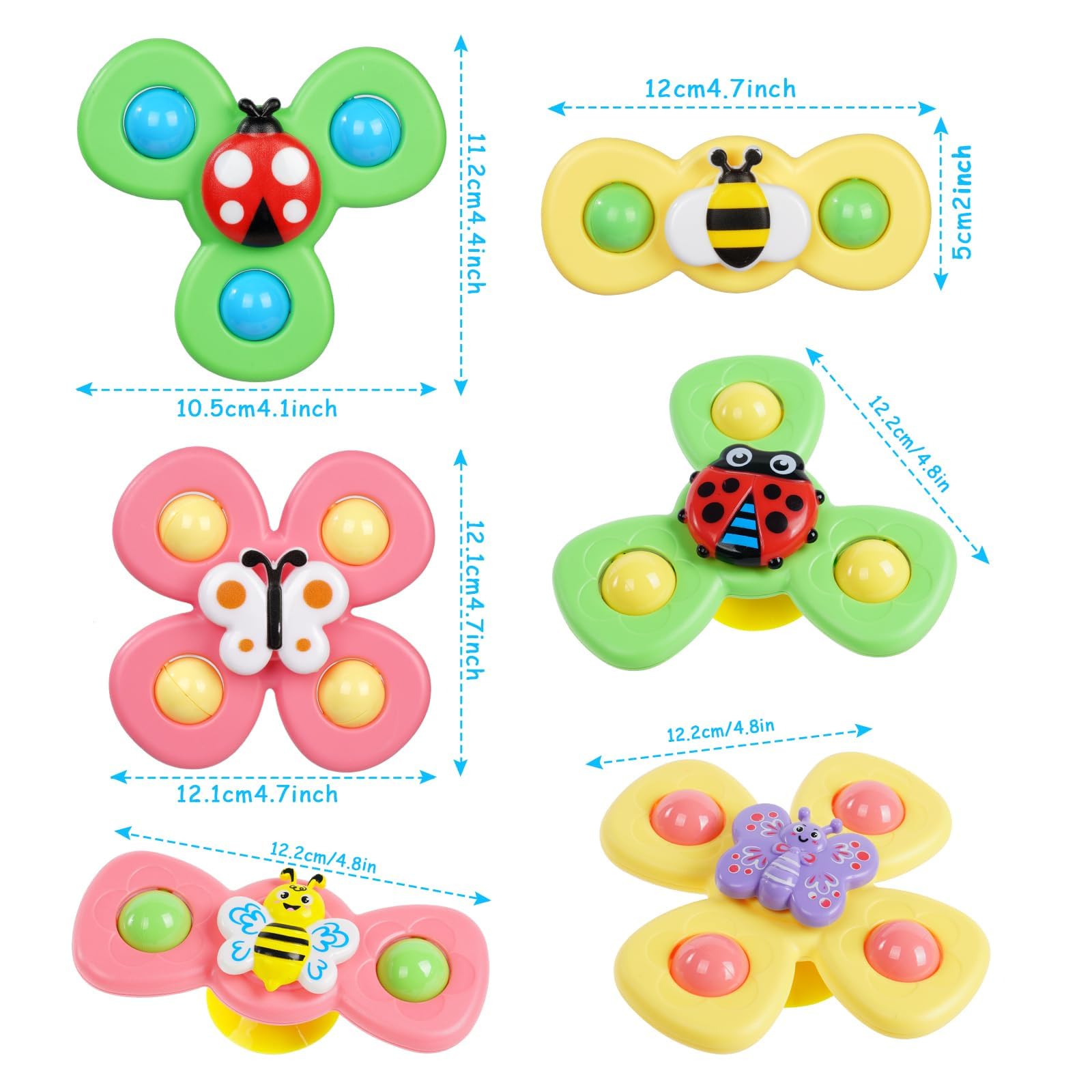 Ainiv 6PCS Coccinelle Abeille Papillon Animaux Mignons Jouets de Bain Bébé, Ventouses Rotatives, Spinner Cadeau pour Tout-Petit, Enfants, Filles, Garçons