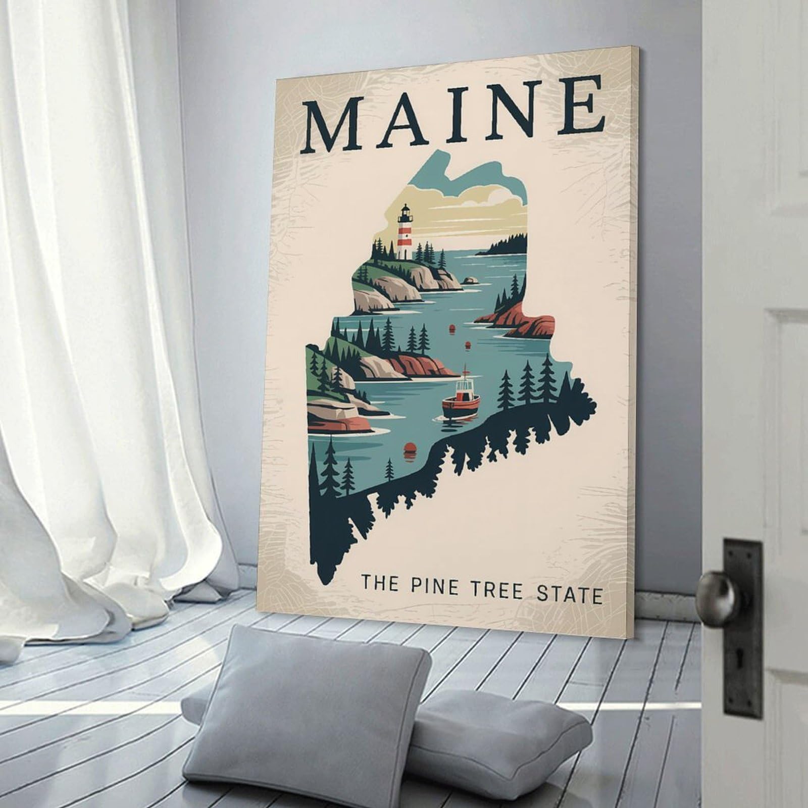 Junmoney Decorative Canvas Print Maine Travel, 20x30inch(50x75cm), for Office, Study Or Home Workspace, Decorative Artwork for Productive Spaces