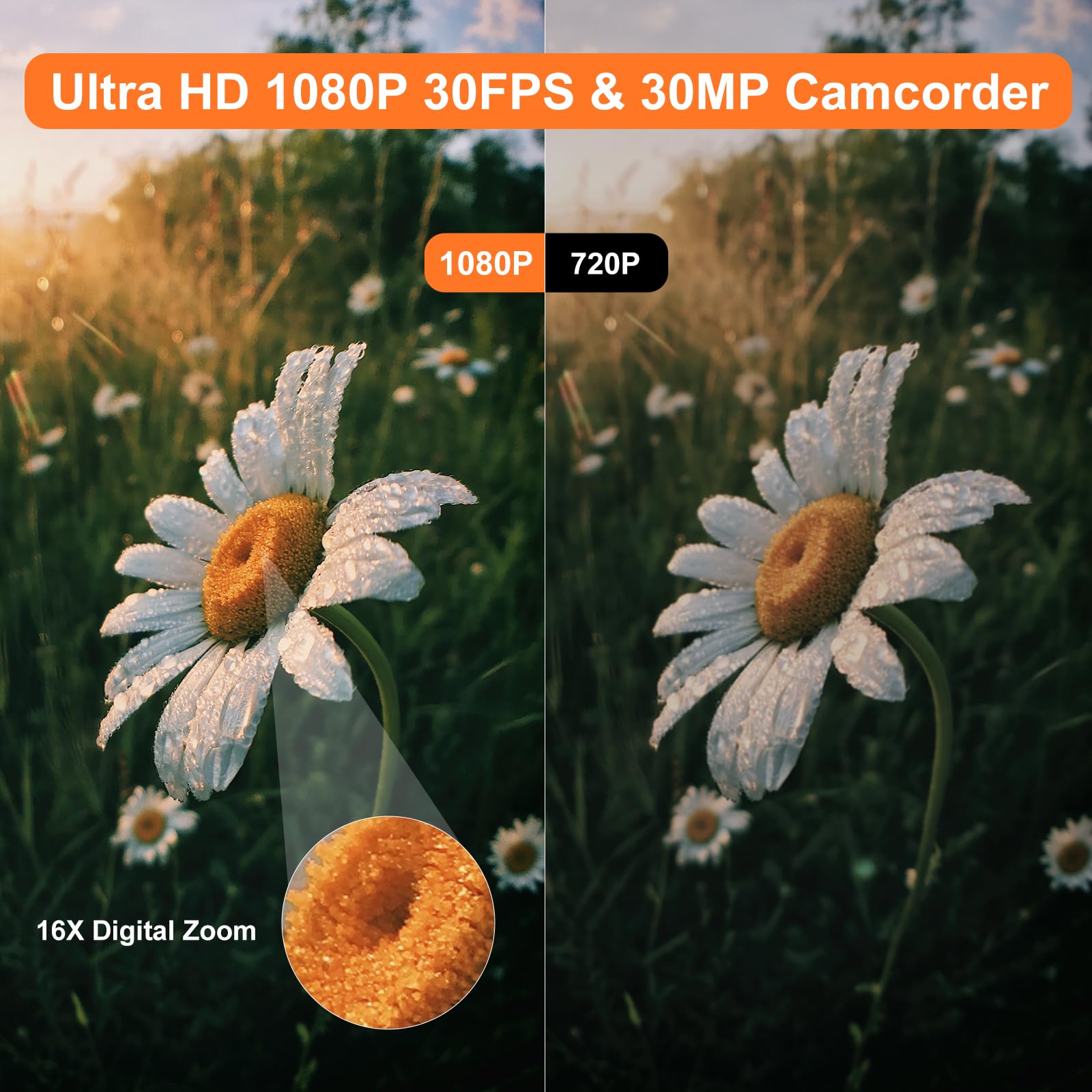ORDRO V12 Caméscopes HD 1080p Caméra Vidéo Enregistreur Infrarouge Vision Nocturne Caméscopes Caméscopes avec Carte Mémoire 16G et 2 Batteries