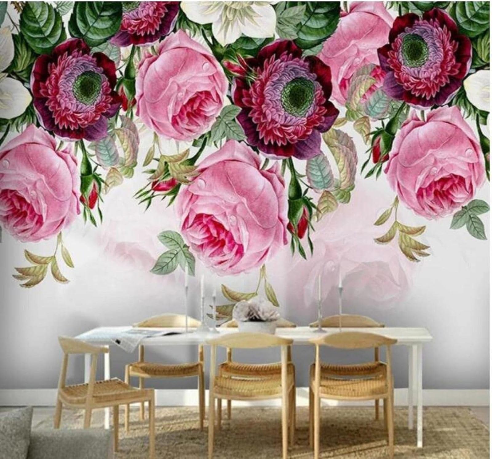 Xlming 430Cm×300Cm(B×H) Beautiful Three Dimensional Watercolour Pastoral Floral 3D Wallpaper Luxury Silk Study Dining Feature Sofa Grey Bedroom Living Room Tv Decorative Wall-430Cm×300Cm