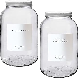 Glass Laundry Storage Containers for Powder- Two One Gallon Jars W/White Metal Lid, Laundry Detergent Holder, Laundry Pods Container, Laundry Room Organization, Laundry Detergent Container ME Decor