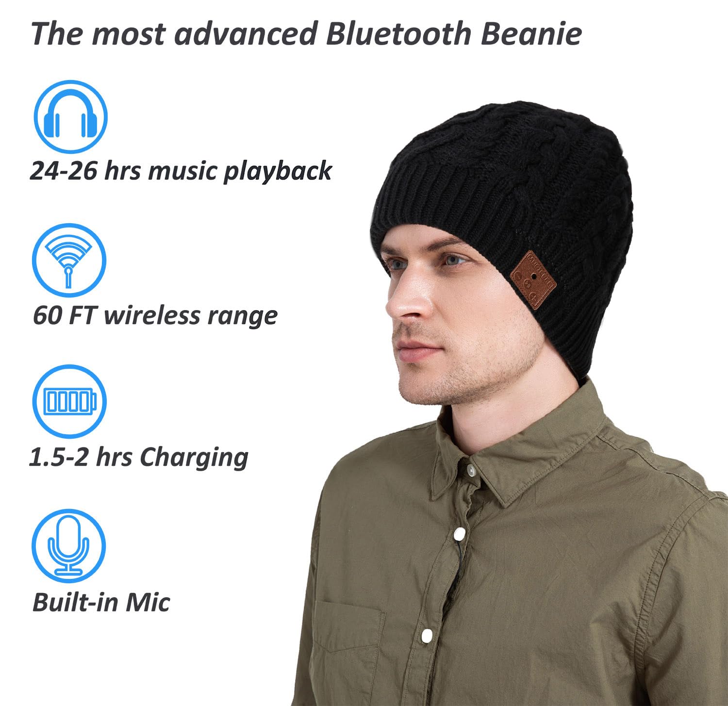 Amazon.com: MUSICBEE Bluetooth Beanie，Bluetooth V5.2, 30  display picture 2