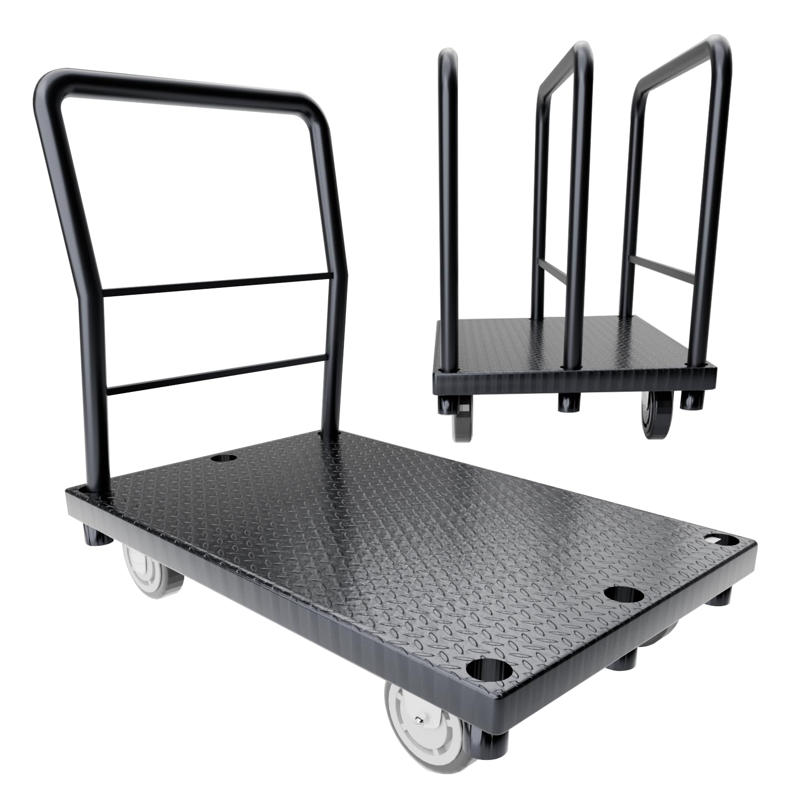 Panel Cart 2in1 Drywall Cart Platform Truck Heavy Duty Dolly 2500 lbs Capacity Lumber and Flatbed Mover with Swivel Casters and 1 Front 3 Side Handrails 38" x 24" Push Truck