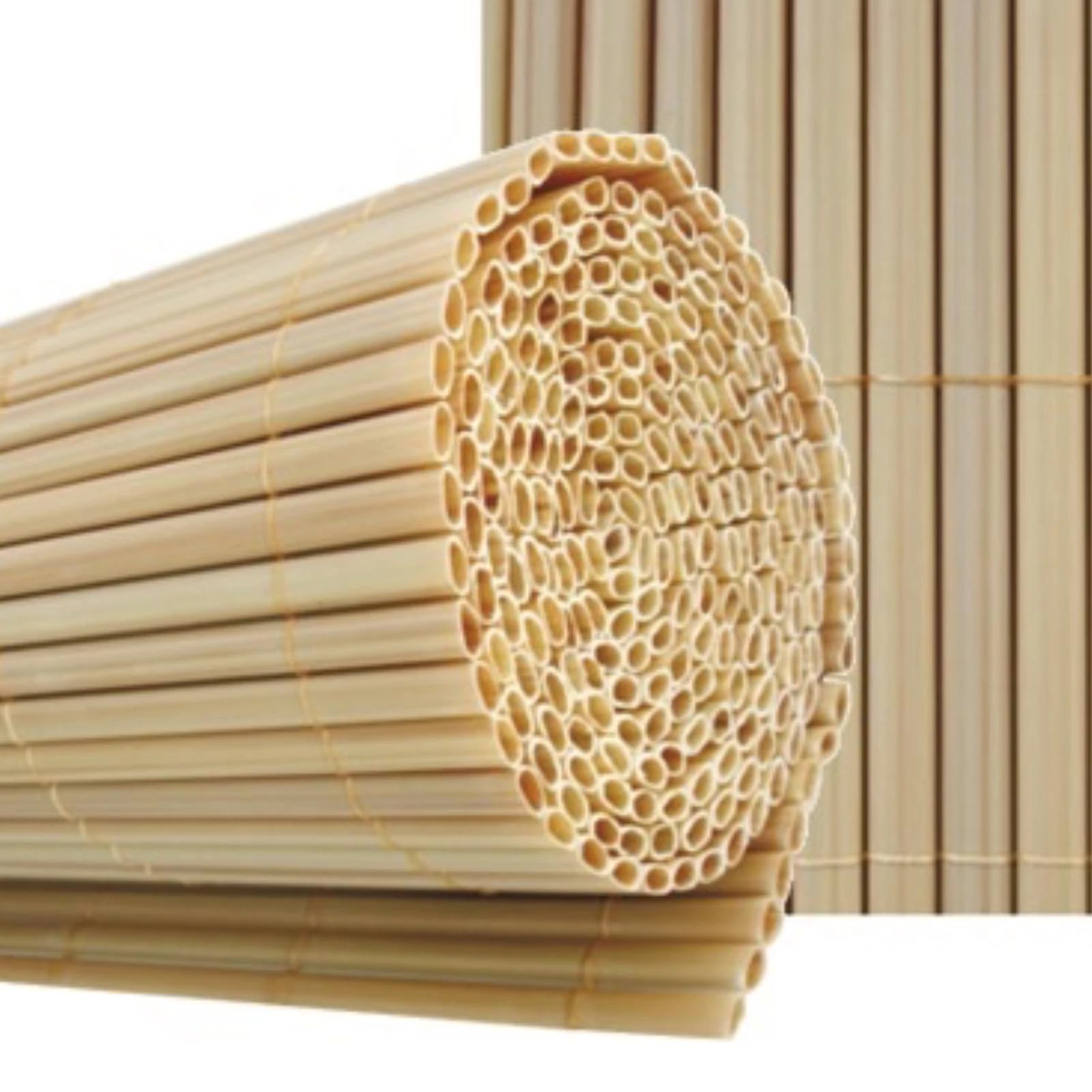 Arella PVC Effetto Bamboo Frangivista per Recinzione, Canniccio con Cordino Nylon, Schermo Privacy Paravista Resistente, per Giardino Balcone Terrazzo Esterno (Giallo, 2x3 mt)