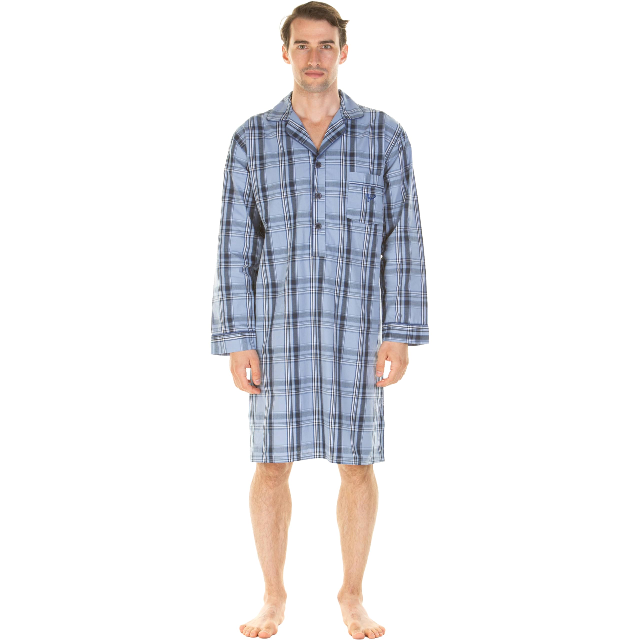 Haigman Men's Yarn-dyed Cotton Rich Poplin Night Shirt Camisa de Noche Hombre