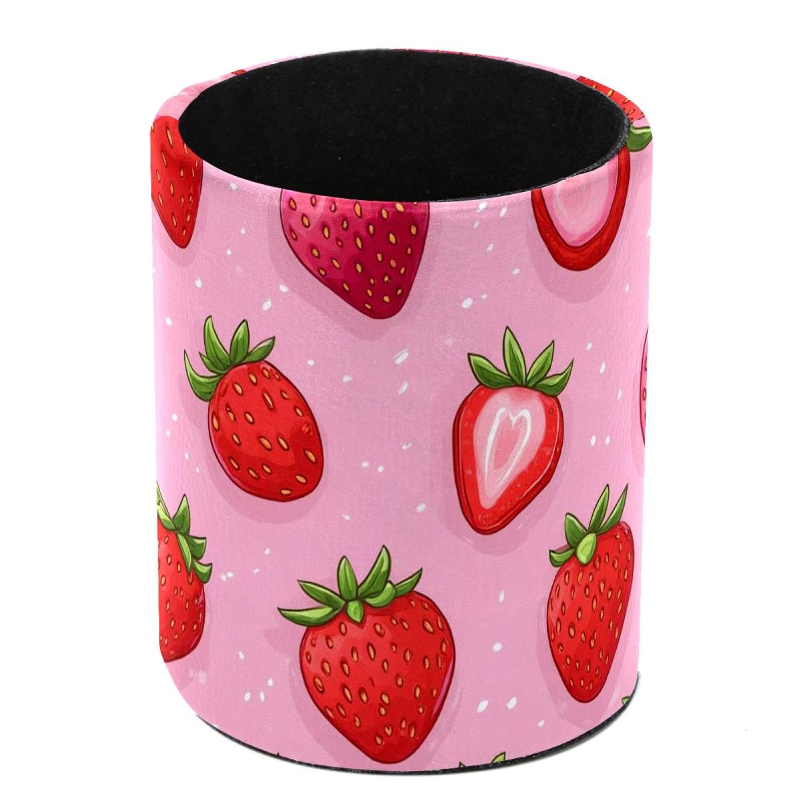 HEOEH Strawberry Pen Holder for Desk, PU Leather Pencil Holder Pen Cup Marker Holder Makeup Brush Holders, Desk Accessories & Workspace Organizers for Home, Office